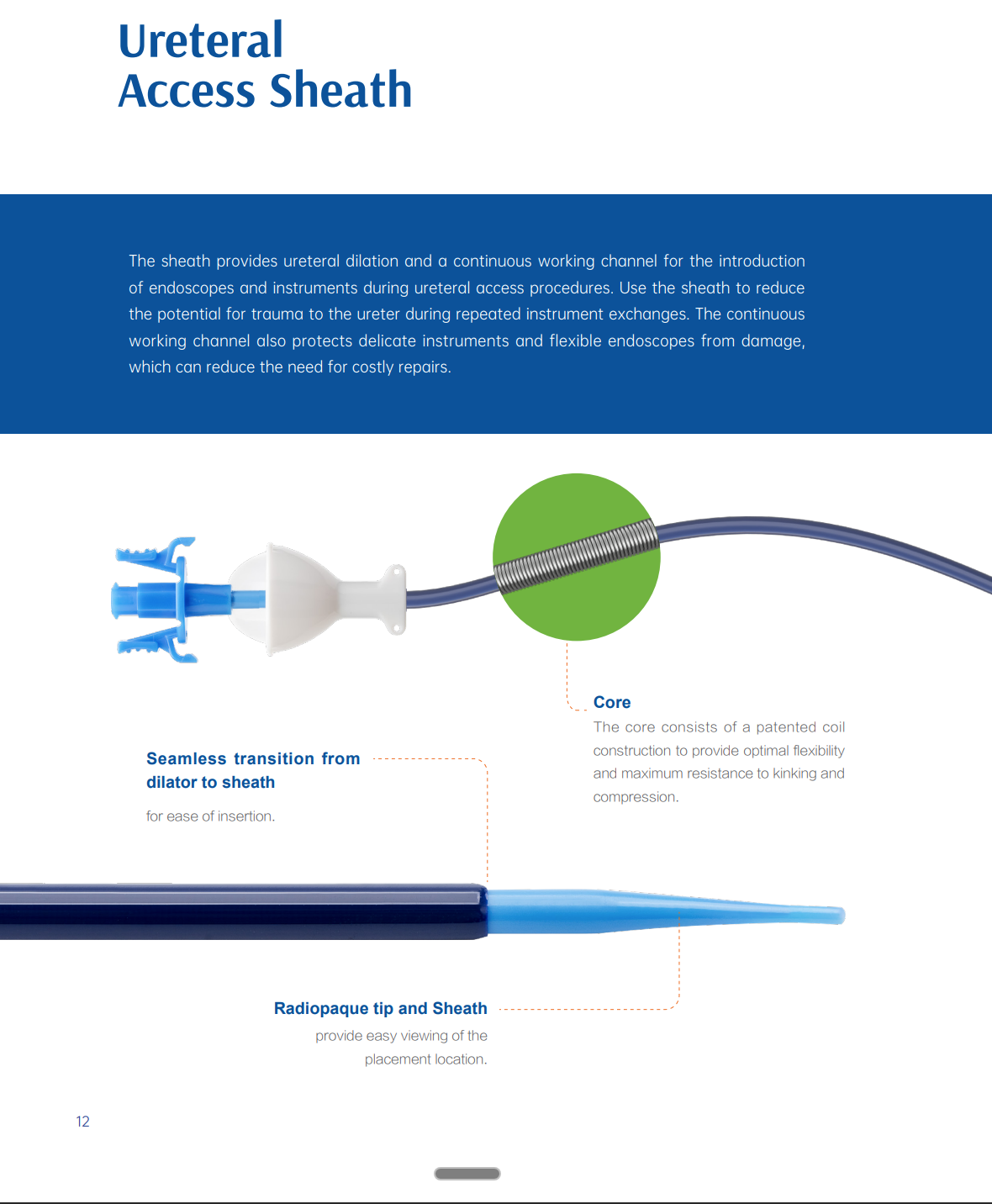 Seplou Ureteral Access Sheath Hydrophilic-coated ureteral access sheath with patented coil core